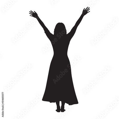Vibrant woman hands raised with lively enthusiasm and cheerful spirit - woman hands raised silhouette - woman hands raised Vector - Silhouette of woman hands raised
