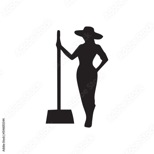 woman with broom vector illustration