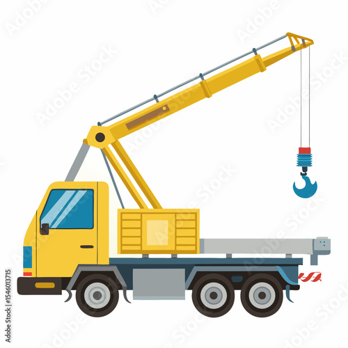 Truck mounted mobile crane illustration detailed vector graphic of a construction crane