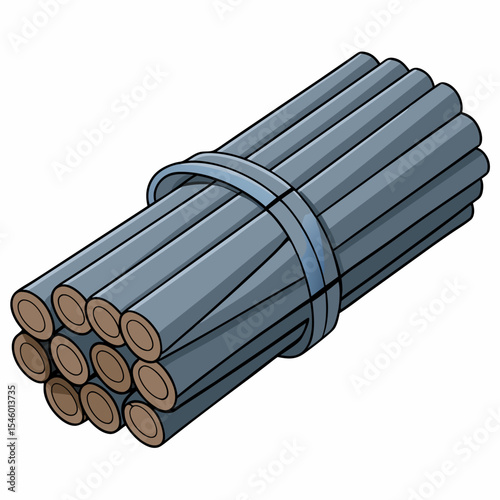 Bundle of steel rods tied with wire industrial construction material graphic