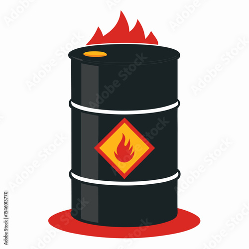 Flammable oil barrel with hazard warning sign vector illustration