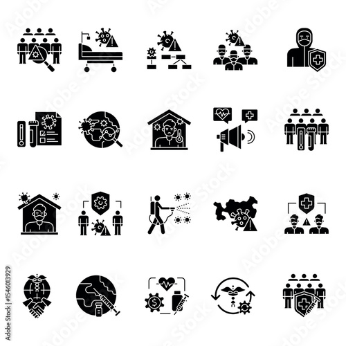 Epidemic black flat icons for digital and print projects.