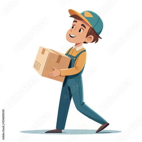 Reliable Delivery Service: A cheerful delivery person in uniform strides confidently, carrying a package symbolizing efficient and dependable service.