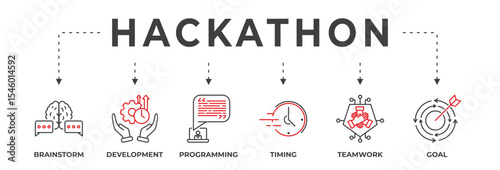 Hackathon Banner Design Sprint-Like Event - Vector Illustration Concept with Keywords and Icons
