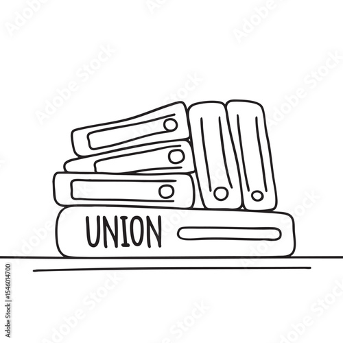 Several folders stacked on a table labeled "union"