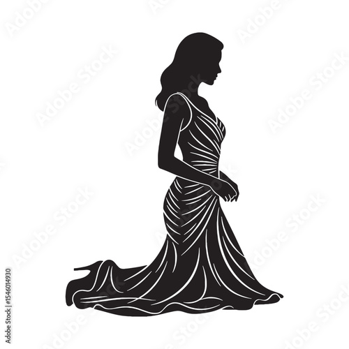 Submissive lady kneeling showing a gesture of yielding or deference - lady kneeling silhouette - lady kneeling Vector - Silhouette of lady kneeling
