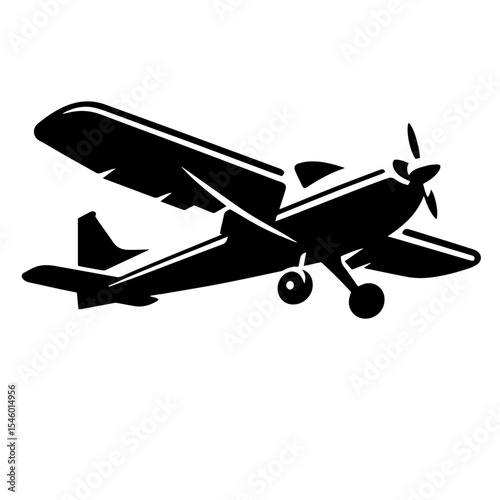 Black and white vector silhouette of a airplane on white background