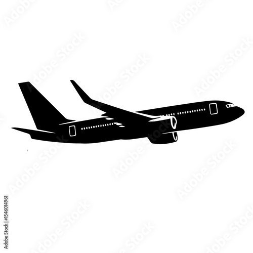 Black and white vector silhouette of a airplane on white background