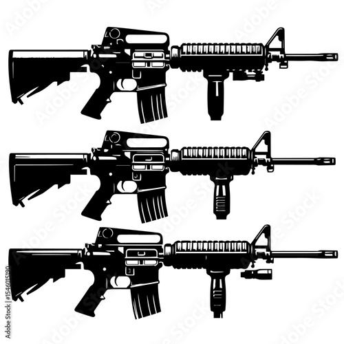 Black and white vector m416 gun of a sniper on white background