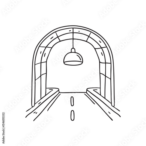 A ceiling lamp mounted above walkway in an underpass