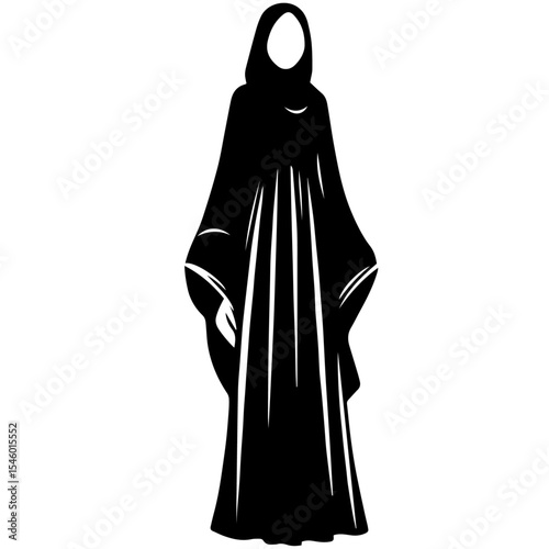 Black and white vector silhouette of a abaya on white background