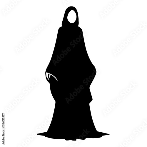 Black and white vector silhouette of a abaya on white background