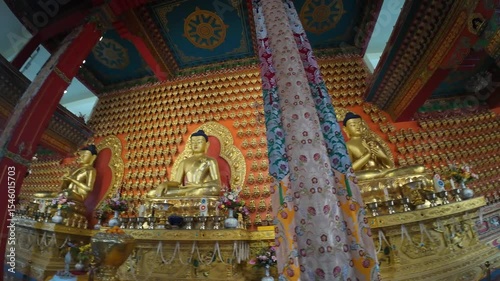 Golden Seated Buddha Statue Inside Zhong Hua Chinese Buddhist Monastery Prayer Hall in Lumbini Nepal