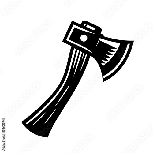 Black and white vector silhouette of a axe on white background