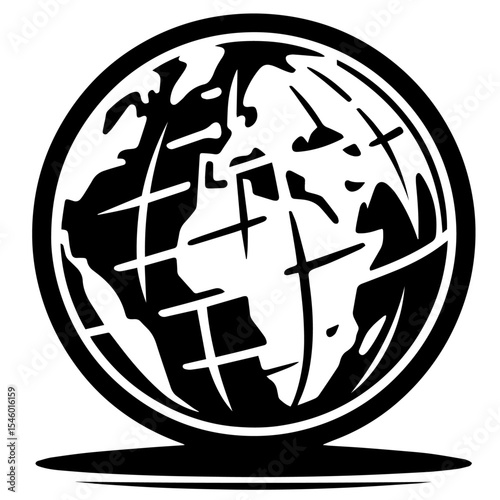 Black and white vector silhouette of a globe on white background