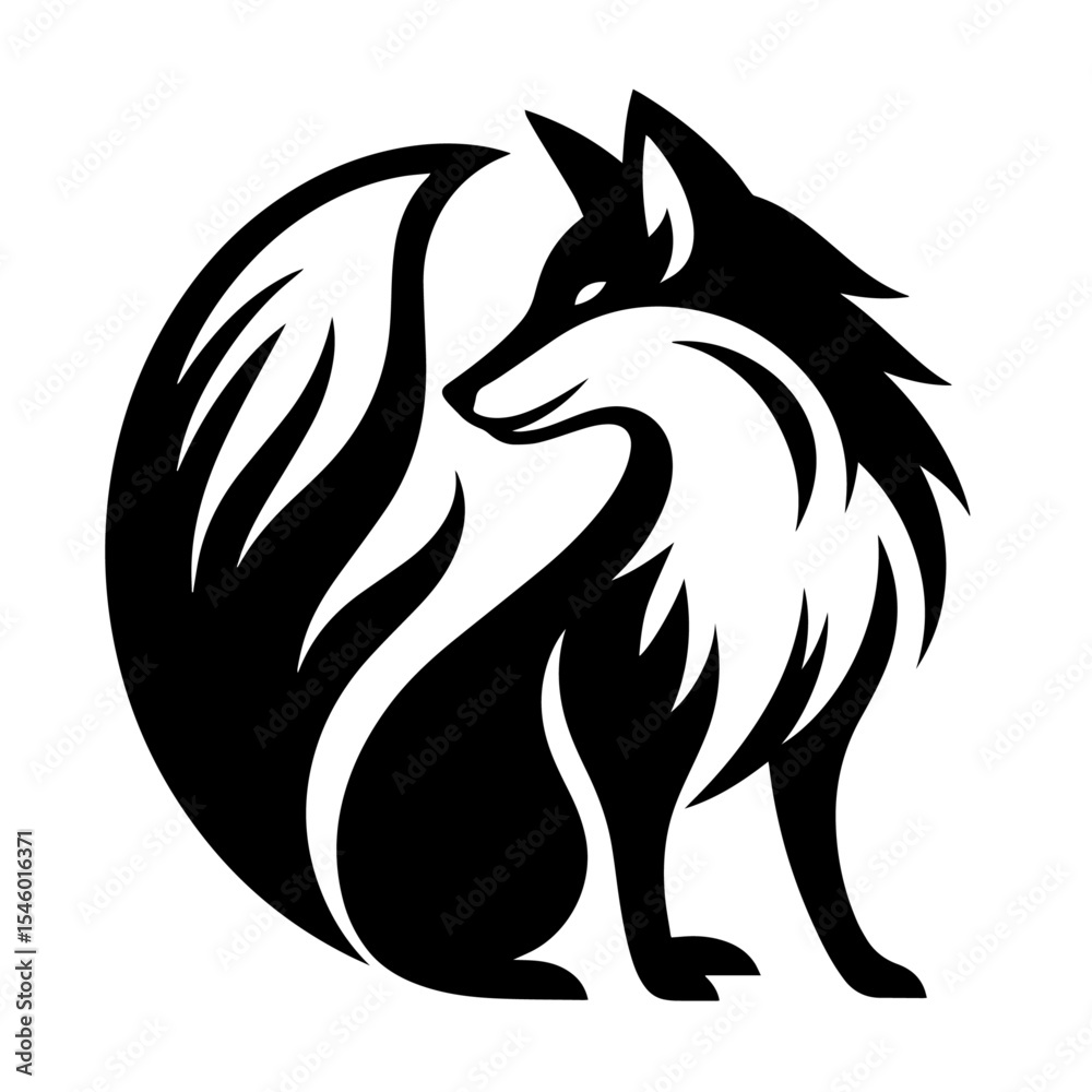 Black and white vector silhouette of a fox on white background Black and white vector silhouette of a fox on white background