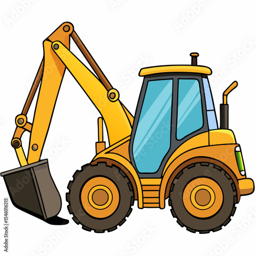 Side view illustration of a backhoe loader for construction or industrial use