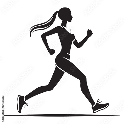 Smooth lady jogging moving with fluid steps and easy rhythm - lady jogging silhouette - lady jogging Vector - Silhouette of lady jogging

