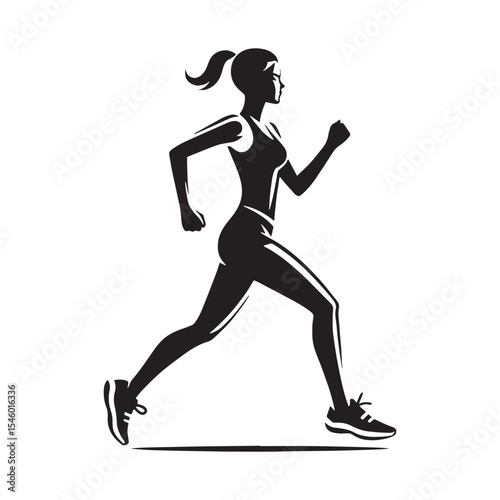 Vibrant woman jogging radiating health and lively movement - woman jogging silhouette - woman jogging Vector - Silhouette of woman jogging
