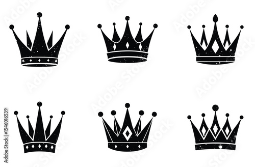 Minimalist Black Crown Vector Set – Flat Royalty Icons for Logo and Branding Design"

