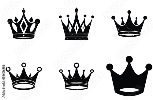 Minimalist Black Crown Vector Set – Flat Royalty Icons for Logo and Branding Design"


