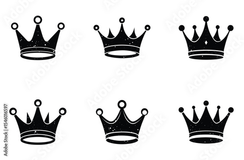 Minimalist Black Crown Vector Set – Flat Royalty Icons for Logo and Branding Design"

