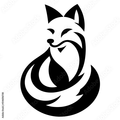 Black and white vector silhouette of a fox on white background