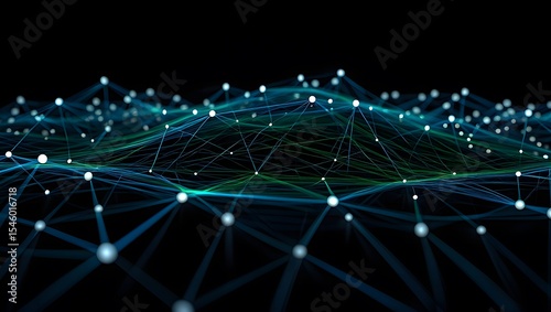 Abstract network connection: glowing nodes and lines form a digital landscape