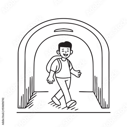 A person with a backpack strolling beneath an underpass