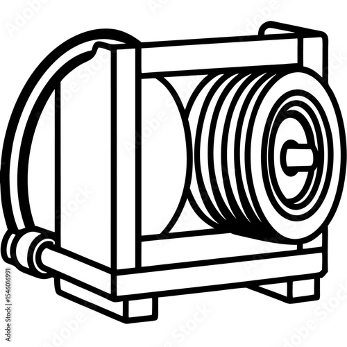 Rolled fire hose in a cabinet detailed vector illustration