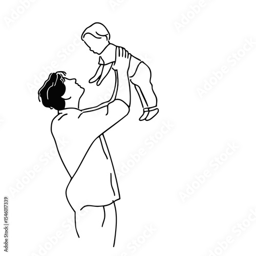 line art of father holding baby for father’s day celebration