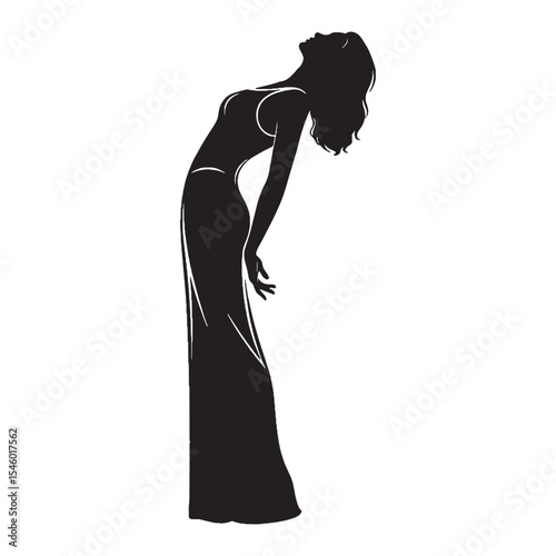 Elegant woman leaning displaying refined grace and a timeless appeal - woman leaning silhouette - woman leaning Vector - Silhouette of woman leaning
