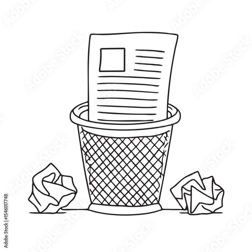 A discarded resume inside a trash basket under the work desk