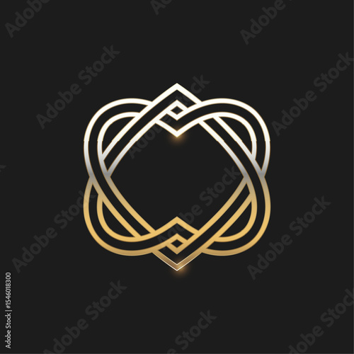 Golden unified heart outline icon clipart image template