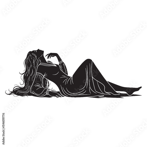 Undisturbed lady lying down peaceful and free from any interruption - lady lying down silhouette - lady lying down Vector - Silhouette of lady lying down
