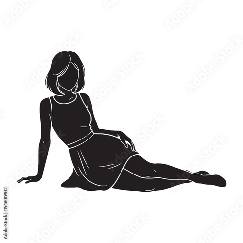 Dreamy lady lying down softly, perhaps lost in a daydream - lady lying down silhouette - lady lying down Vector - Silhouette of lady lying down
