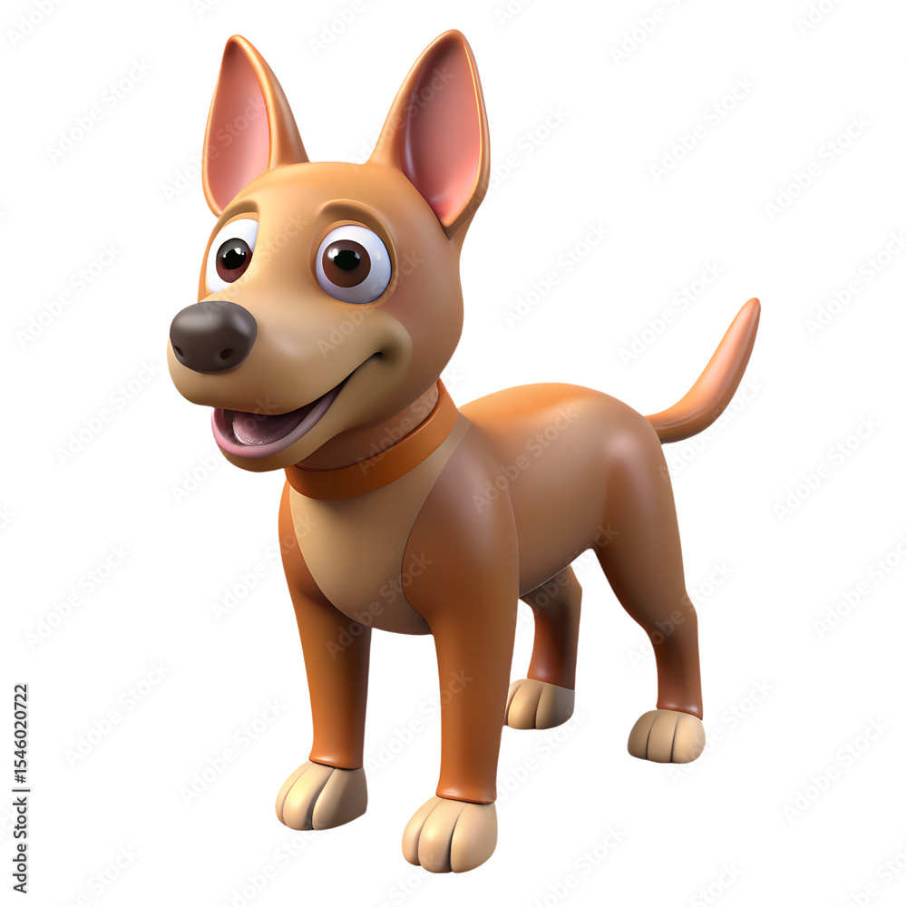 Obraz premium 3D Cartoon Dog with Big Ears Standing Alert