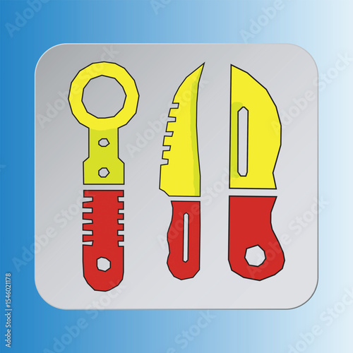 Button knife icon set. Sign edge on white background. Pointed tool. Simple knifes icons in vector design style