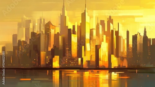 Vibrant Sunset Over Skyscrapers in a Modern Urban Landscape