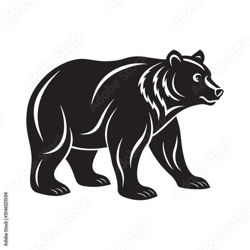 Black Grizzly Bear Silhouette Walking Side Profile
