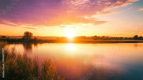 A fiery gradient sunset sky filled with multicolored clouds, creating an abstract atmospheric backdrop