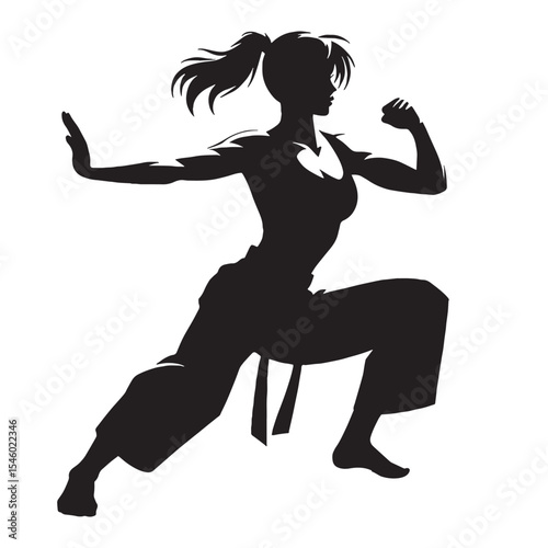 Powerful woman martial artist displaying incredible strength and dynamic energy - woman martial artist silhouette - woman martial artist Vector - Silhouette of woman martial artist

