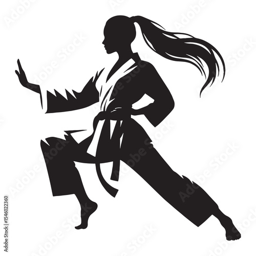 Skilled lady martial artist demonstrating impressive moves and precise execution - lady martial artist silhouette - lady martial artist Vector - Silhouette of lady martial artist
