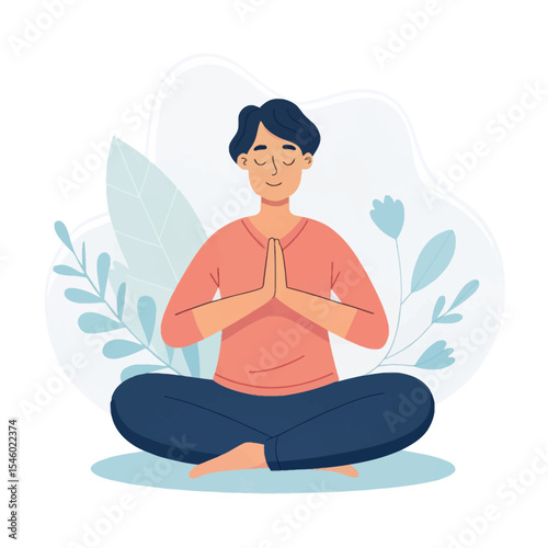 Serene Stillness: A graphic illustration of a person absorbed in meditation, surrounded by calming natural elements, embodying the essence of mindfulness and inner peace.
