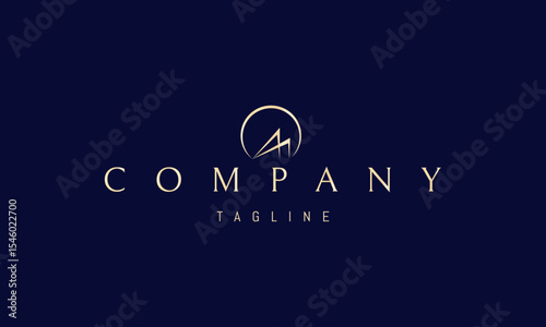 Vector golden logo with an abstract image of futuristic modern cottages with a sloping roof.