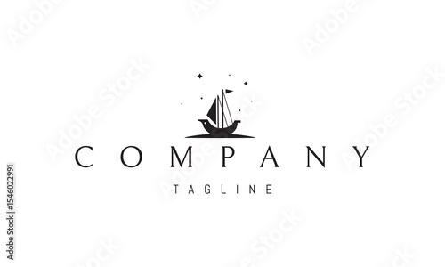 Vector logo with an abstract image of a sailing ship under the stars.