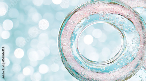 Bubbles sparkling in water with abstract bokeh light background