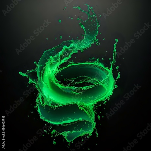 Vibrant Green Fluid Swirl on Dark Background
