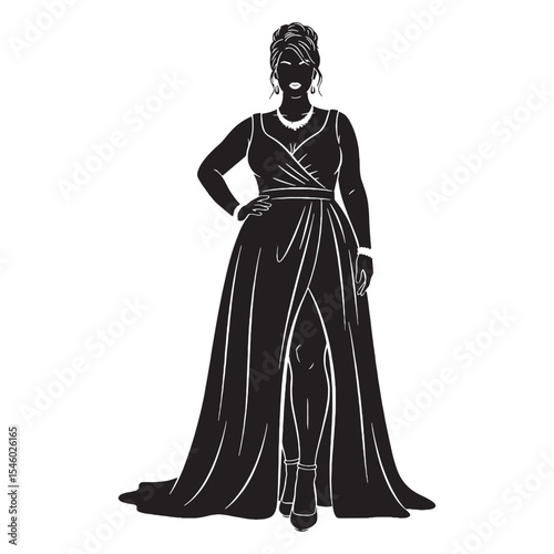 Real plus size woman representing authenticity and relatability - plus size woman silhouette - plus size woman Vector - Silhouette of plus size woman
