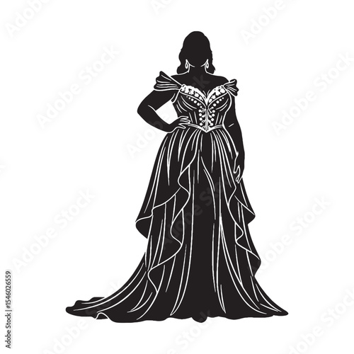 Stylish plus size lady showcasing modern fashion and chic appeal - plus size lady silhouette - plus size lady Vector - Silhouette of plus size lady
